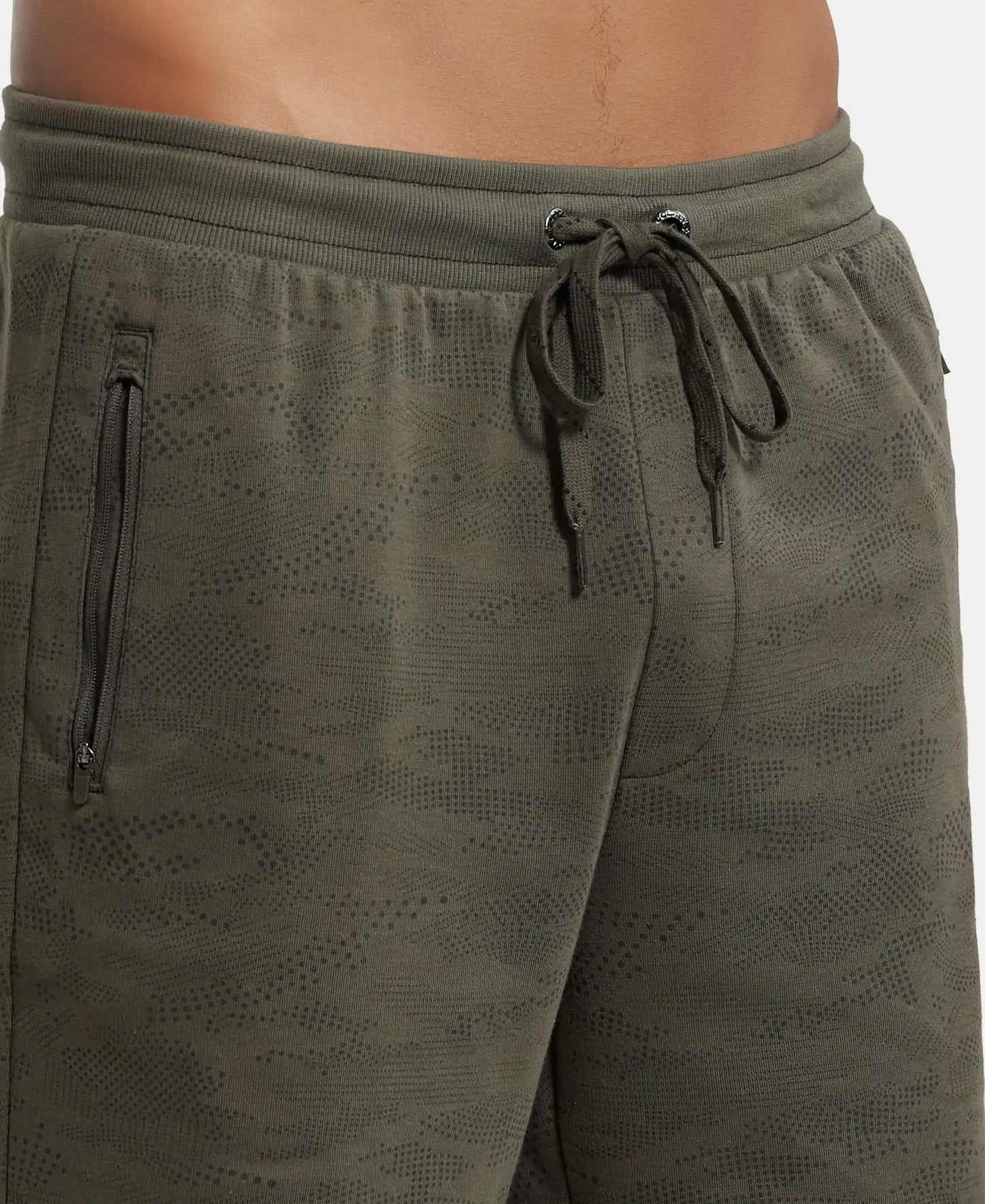 Super Combed Cotton Rich Straight Fit Shorts with Zipper Pockets - Deep Olive Printed-6