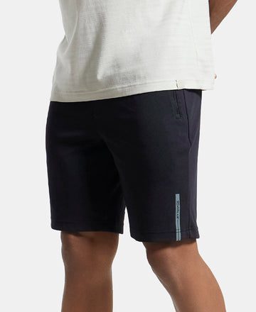 Super Combed Cotton Rich Straight Fit Shorts with Zipper Pockets - Black-5