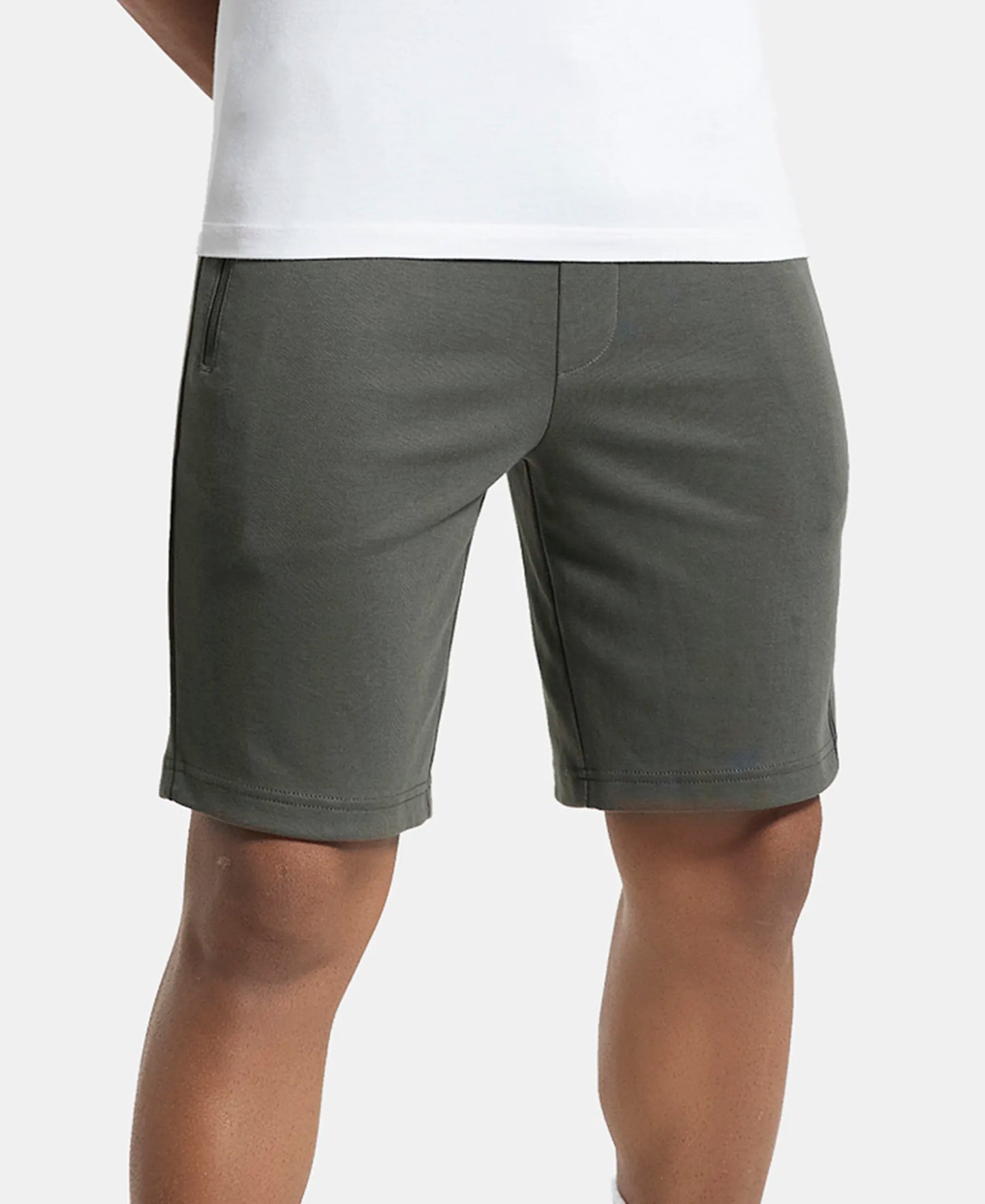 Super Combed Cotton Rich Straight Fit Shorts with Zipper Pockets - Deep Olive-5
