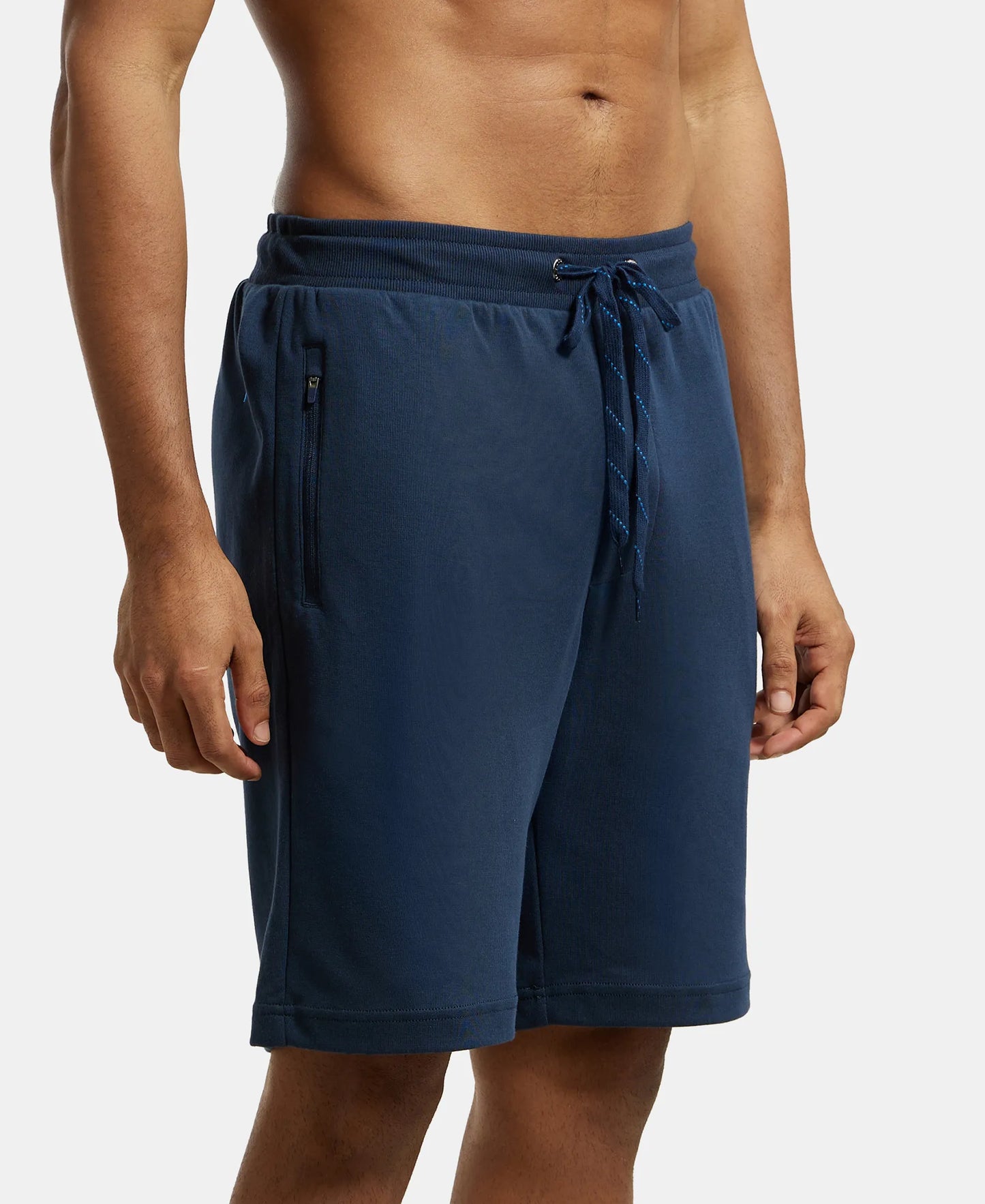 Super Combed Cotton Rich Straight Fit Shorts with Zipper Pockets - Navy-2