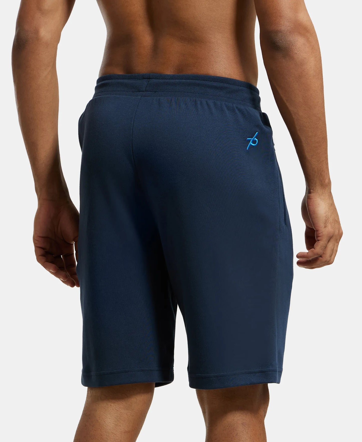 Super Combed Cotton Rich Straight Fit Shorts with Zipper Pockets - Navy-3