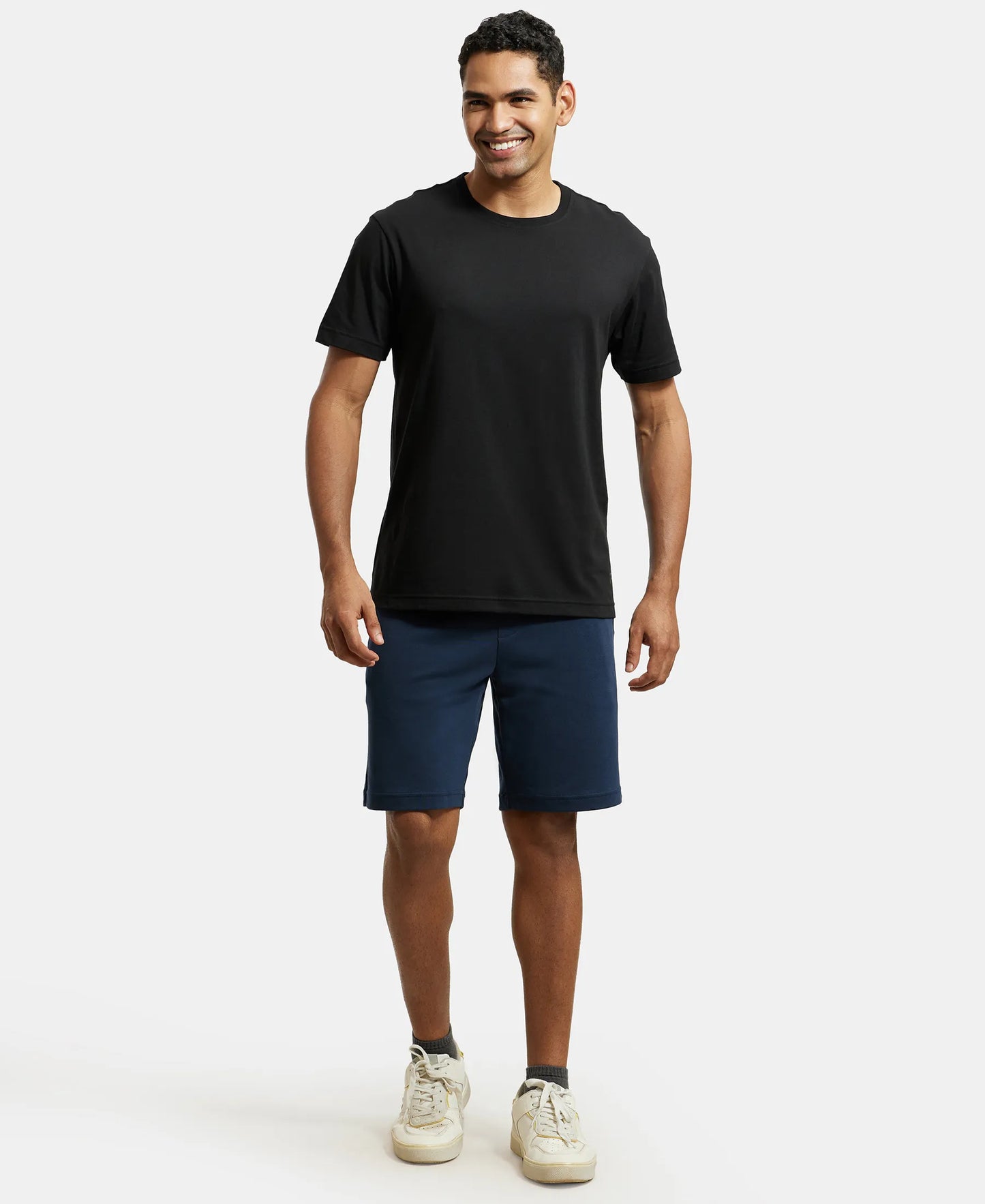 Super Combed Cotton Rich Straight Fit Shorts with Zipper Pockets - Navy-4