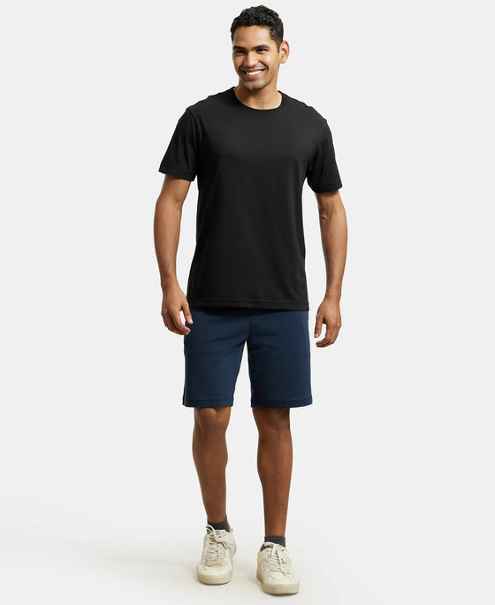 Super Combed Cotton Rich Straight Fit Shorts with Zipper Pockets - Navy-4