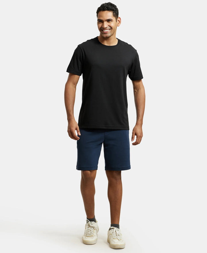 Super Combed Cotton Rich Straight Fit Shorts with Zipper Pockets - Navy-4