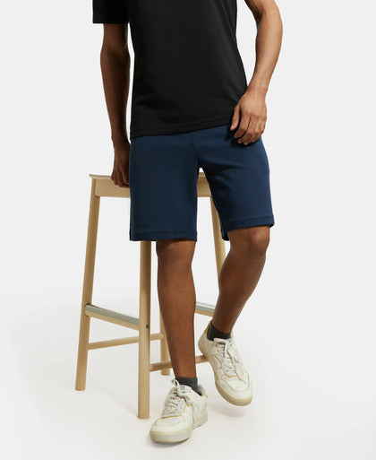Super Combed Cotton Rich Straight Fit Shorts with Zipper Pockets - Navy-5