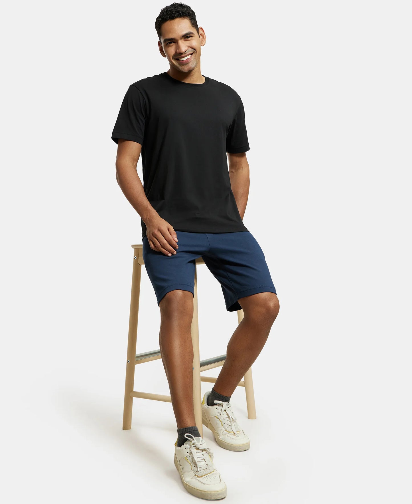 Super Combed Cotton Rich Straight Fit Shorts with Zipper Pockets - Navy-6