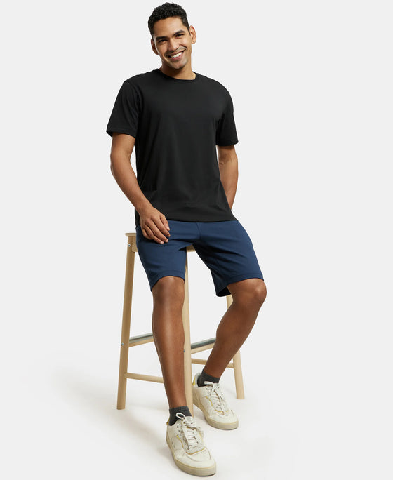 Super Combed Cotton Rich Straight Fit Shorts with Zipper Pockets - Navy-6