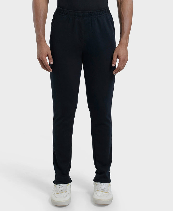 Super Combed Cotton Blend Slim Fit Trackpant with Zipper Media Pocket - Black-1