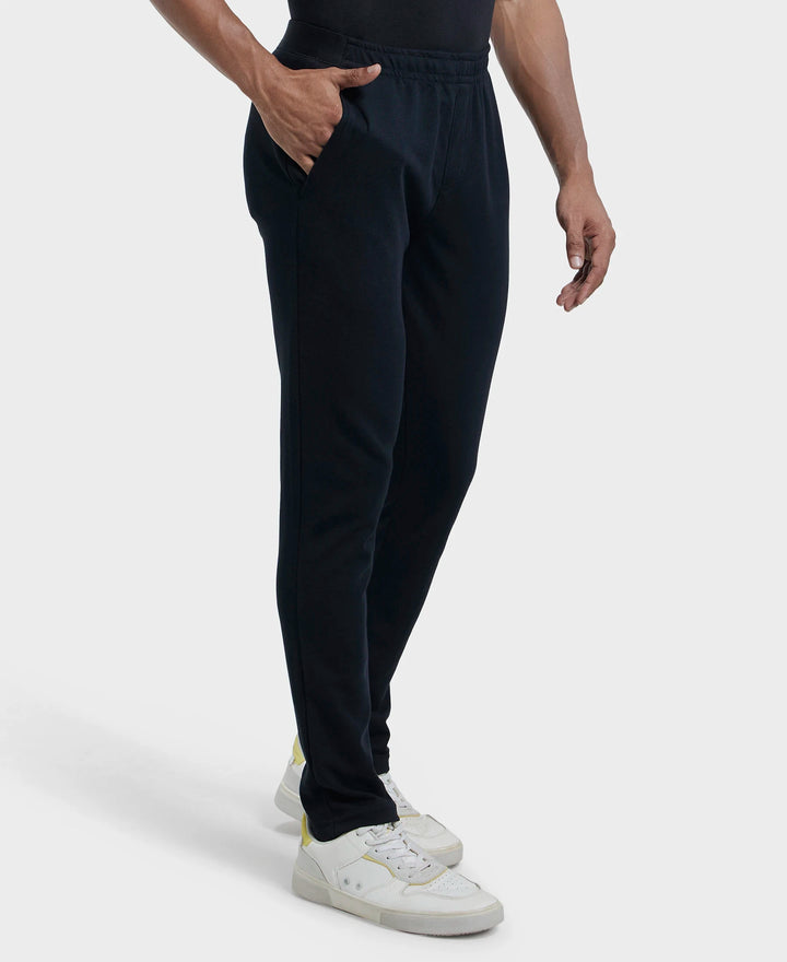Super Combed Cotton Blend Slim Fit Trackpant with Zipper Media Pocket - Black-2