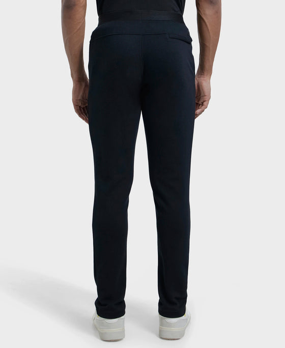 Super Combed Cotton Blend Slim Fit Trackpant with Zipper Media Pocket - Black-3