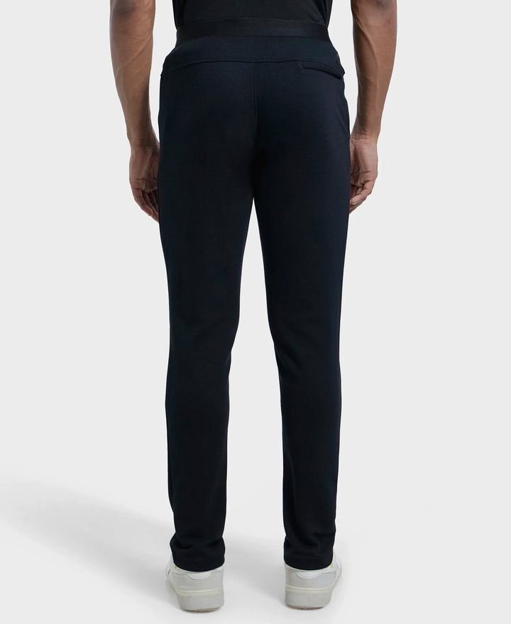 Super Combed Cotton Blend Slim Fit Trackpant with Zipper Media Pocket - Black-3