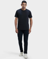 Super Combed Cotton Blend Slim Fit Trackpant with Zipper Media Pocket - Black-4