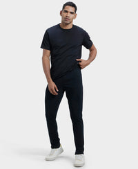 Super Combed Cotton Blend Slim Fit Trackpant with Zipper Media Pocket - Black-6