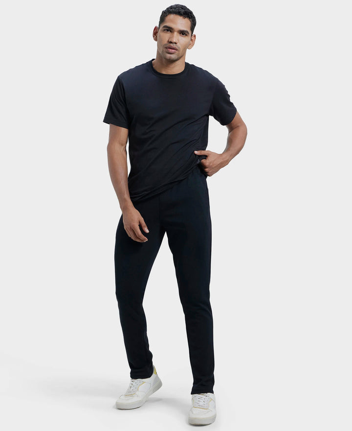 Super Combed Cotton Blend Slim Fit Trackpant with Zipper Media Pocket - Black-6