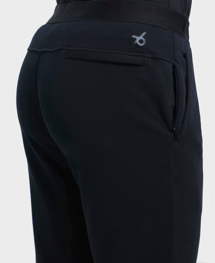 Super Combed Cotton Blend Slim Fit Trackpant with Zipper Media Pocket - Black-7