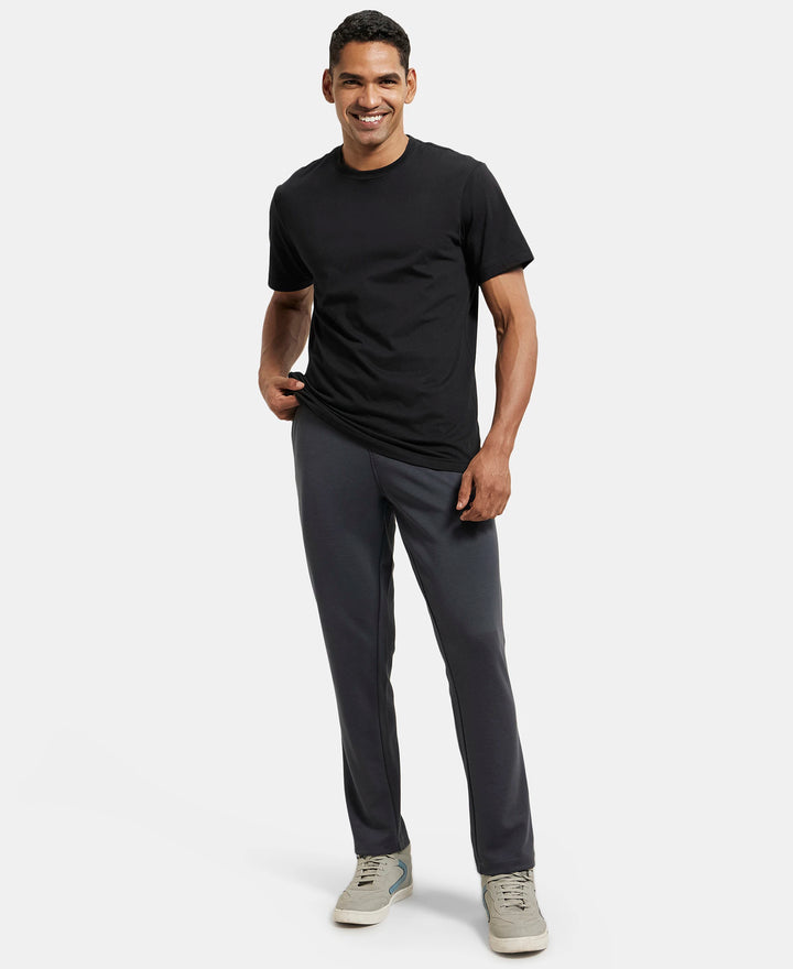 Super Combed Cotton Blend Slim Fit Trackpant with Zipper Media Pocket - Graphite-4