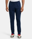 Super Combed Cotton Blend Slim Fit Trackpant with Zipper Media Pocket - Navy-1