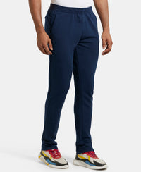 Super Combed Cotton Blend Slim Fit Trackpant with Zipper Media Pocket - Navy-2