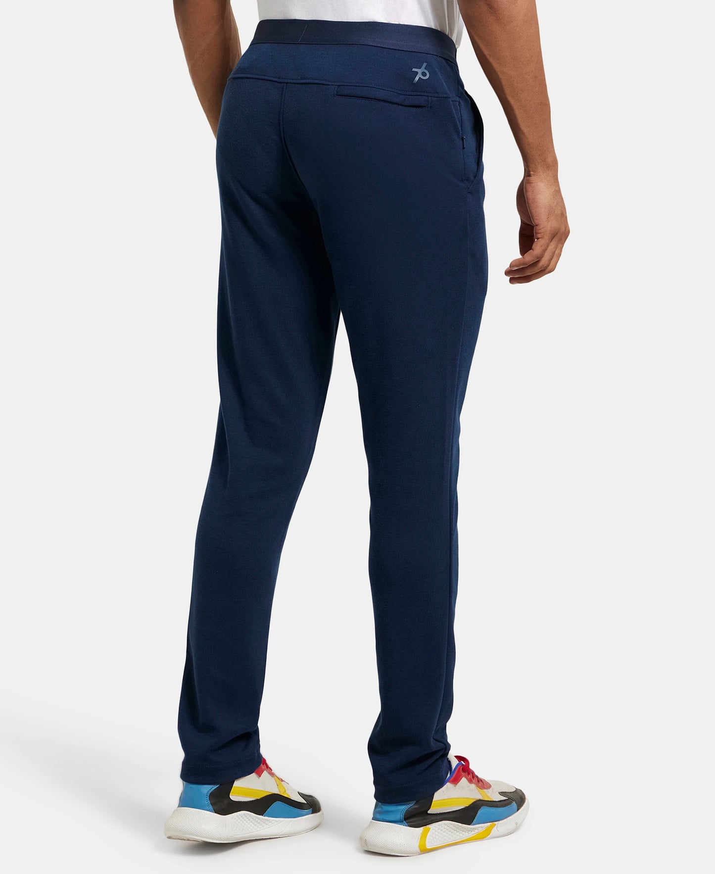 Super Combed Cotton Blend Slim Fit Trackpant with Zipper Media Pocket - Navy-3
