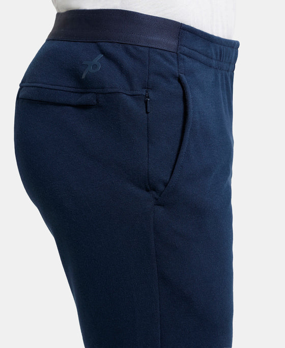 Super Combed Cotton Blend Slim Fit Trackpant with Zipper Media Pocket - Navy-7