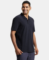 Super Combed Cotton Rich Pique Fabric Solid Half Sleeve Polo T-Shirt - Black-2