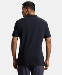 Super Combed Cotton Rich Pique Fabric Solid Half Sleeve Polo T-Shirt - Black-3