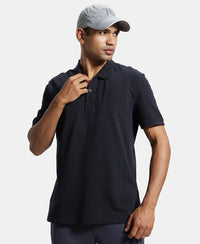 Super Combed Cotton Rich Pique Fabric Solid Half Sleeve Polo T-Shirt - Black-5