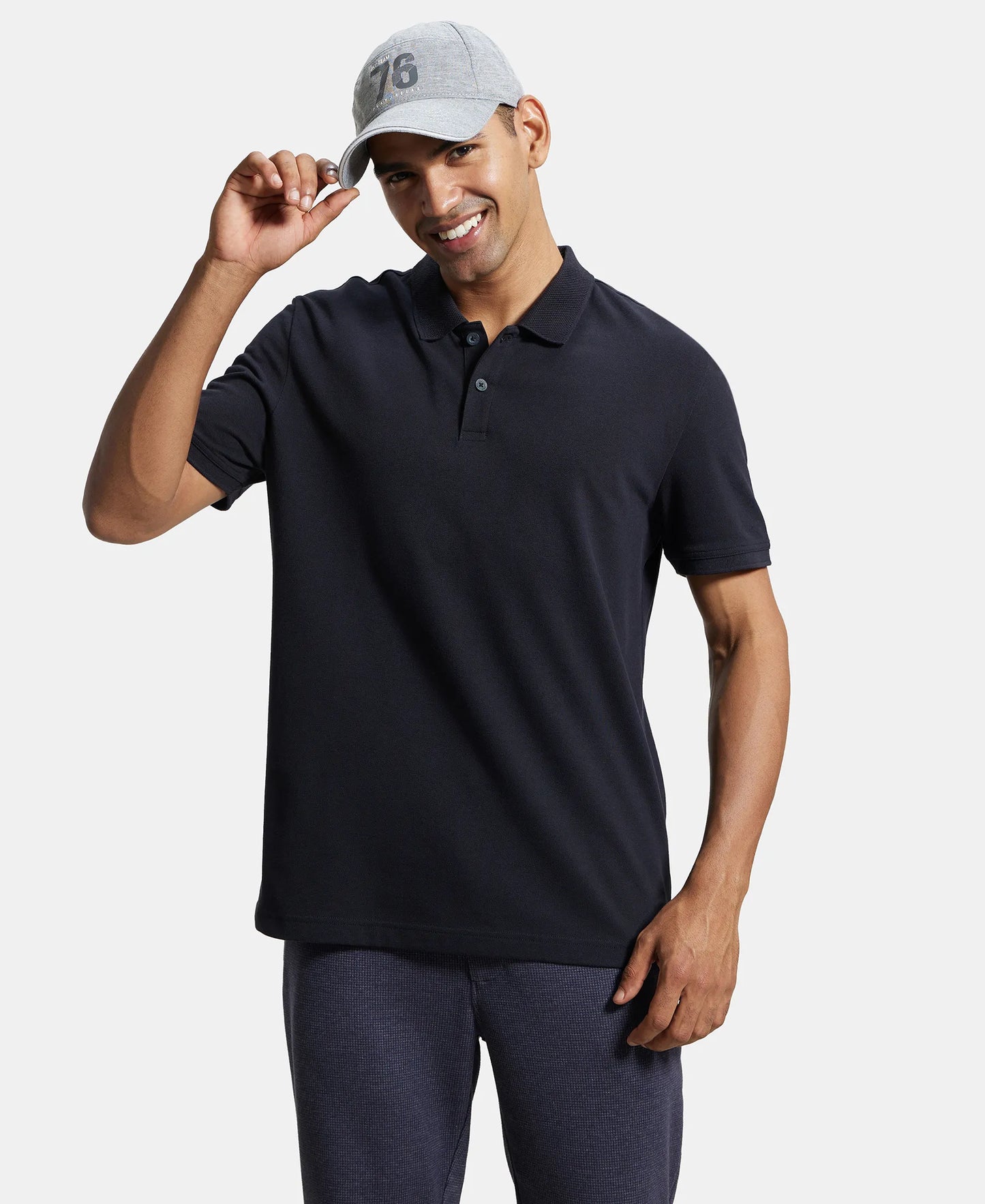 Super Combed Cotton Rich Pique Fabric Solid Half Sleeve Polo T-Shirt - Black-6