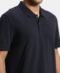 Super Combed Cotton Rich Pique Fabric Solid Half Sleeve Polo T-Shirt - Black-7