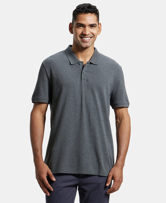 Super Combed Cotton Rich Pique Fabric Solid Half Sleeve Polo T-Shirt - Charcoal Melange-1