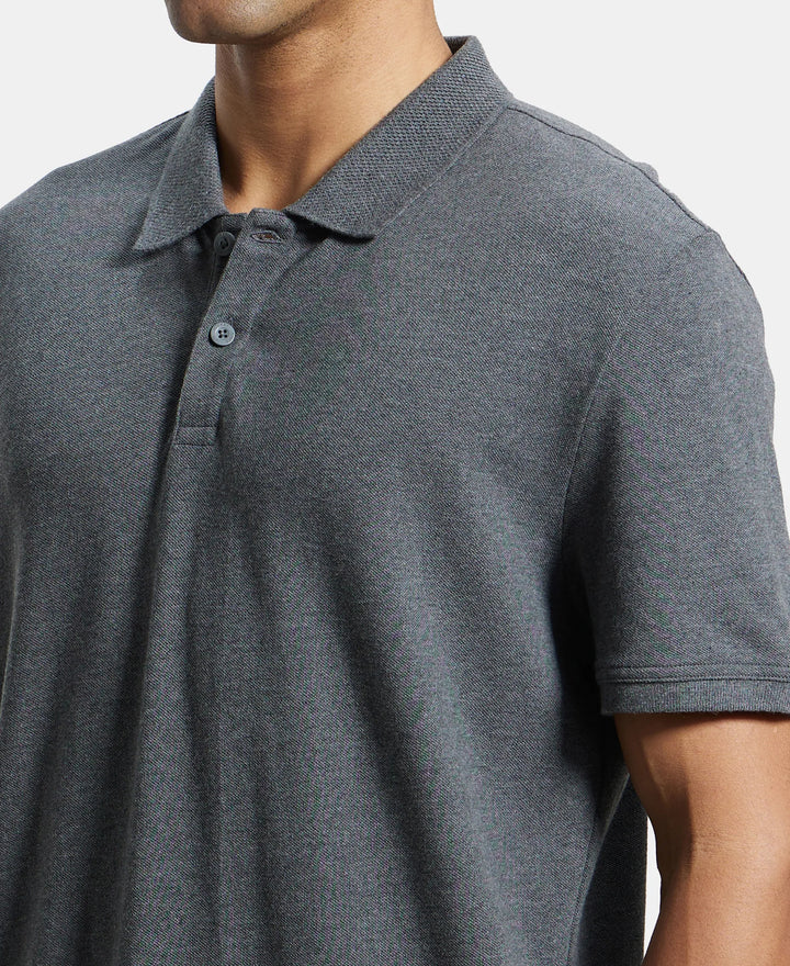 Super Combed Cotton Rich Pique Fabric Solid Half Sleeve Polo T-Shirt - Charcoal Melange-7