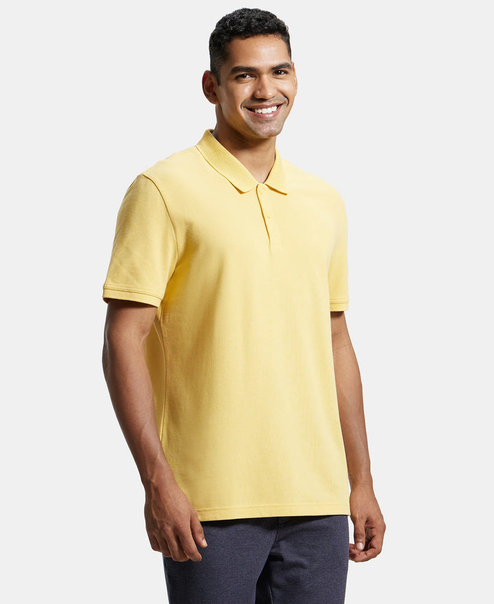 Super Combed Cotton Rich Pique Fabric Solid Half Sleeve Polo T-Shirt - Corn Silk-2