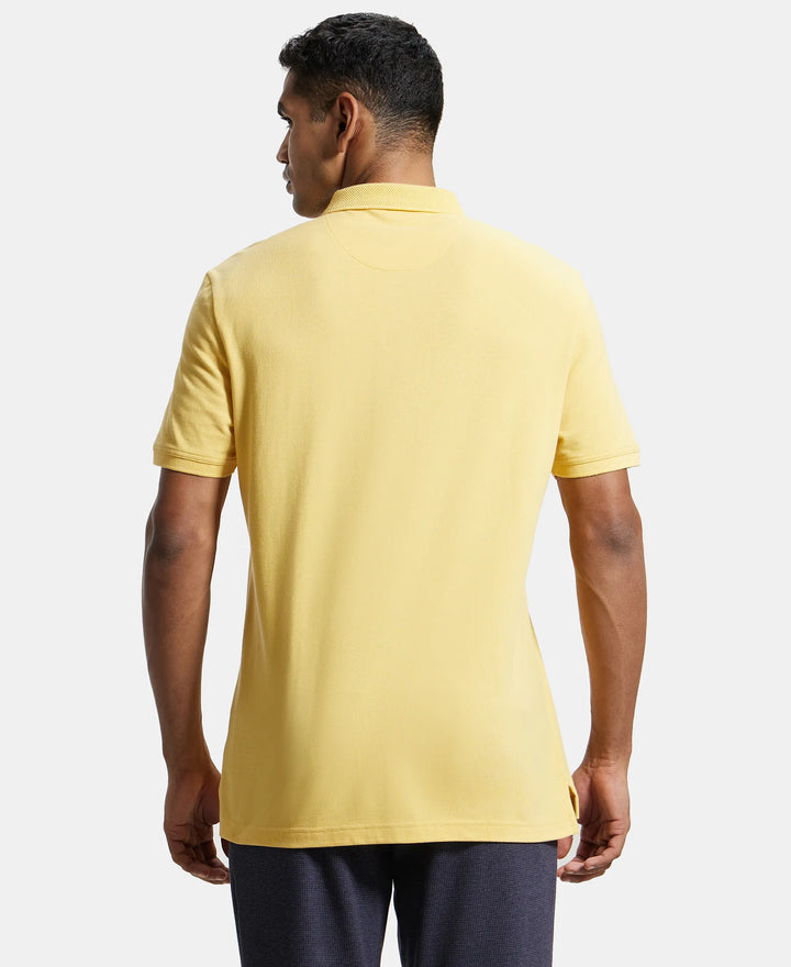 Super Combed Cotton Rich Pique Fabric Solid Half Sleeve Polo T-Shirt - Corn Silk-3