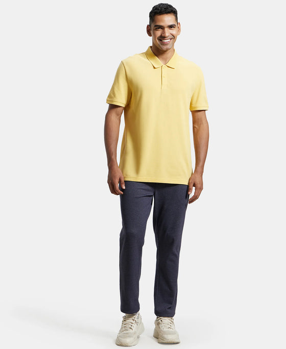 Super Combed Cotton Rich Pique Fabric Solid Half Sleeve Polo T-Shirt - Corn Silk-4