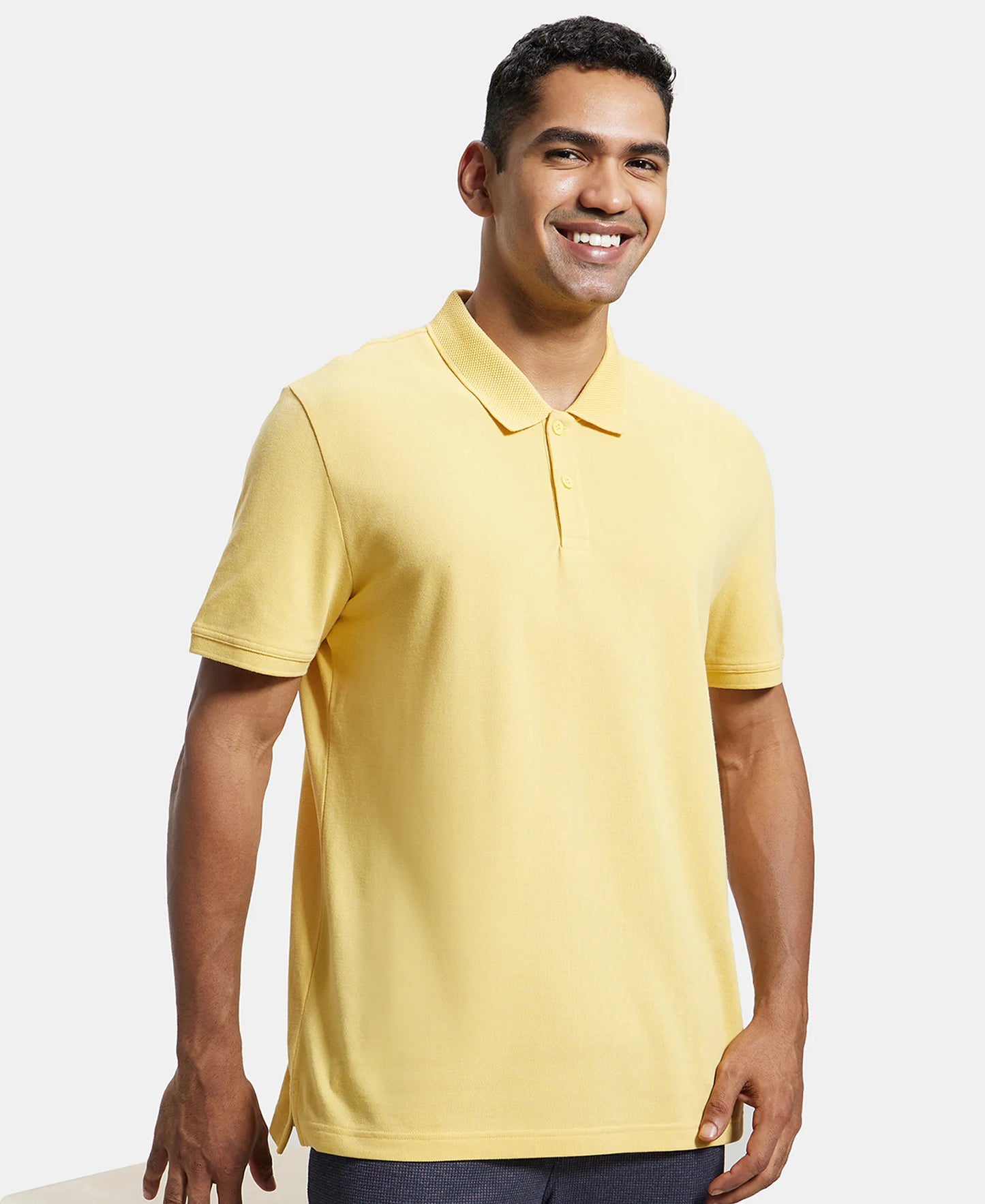 Super Combed Cotton Rich Pique Fabric Solid Half Sleeve Polo T-Shirt - Corn Silk-5