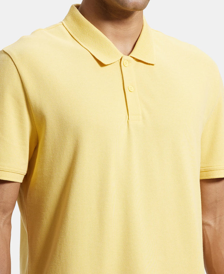 Super Combed Cotton Rich Pique Fabric Solid Half Sleeve Polo T-Shirt - Corn Silk-7