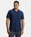 Super Combed Cotton Rich Pique Fabric Solid Half Sleeve Polo T-Shirt - Navy-1