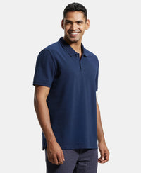 Super Combed Cotton Rich Pique Fabric Solid Half Sleeve Polo T-Shirt - Navy-2