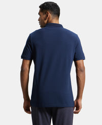 Super Combed Cotton Rich Pique Fabric Solid Half Sleeve Polo T-Shirt - Navy-3