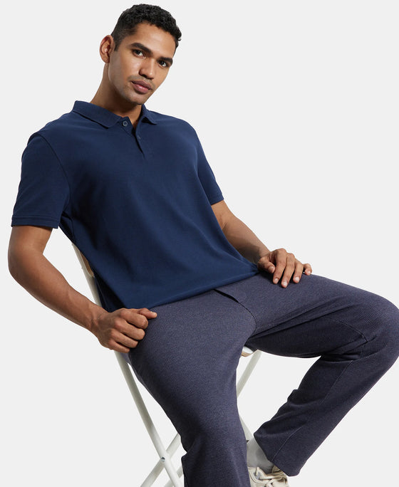 Super Combed Cotton Rich Pique Fabric Solid Half Sleeve Polo T-Shirt - Navy-6