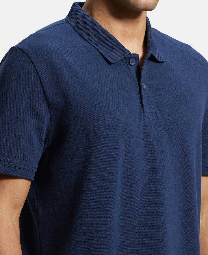 Super Combed Cotton Rich Pique Fabric Solid Half Sleeve Polo T-Shirt - Navy-7