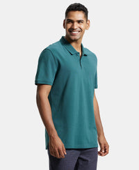Super Combed Cotton Rich Pique Fabric Solid Half Sleeve Polo T-Shirt - Pacific Green-2