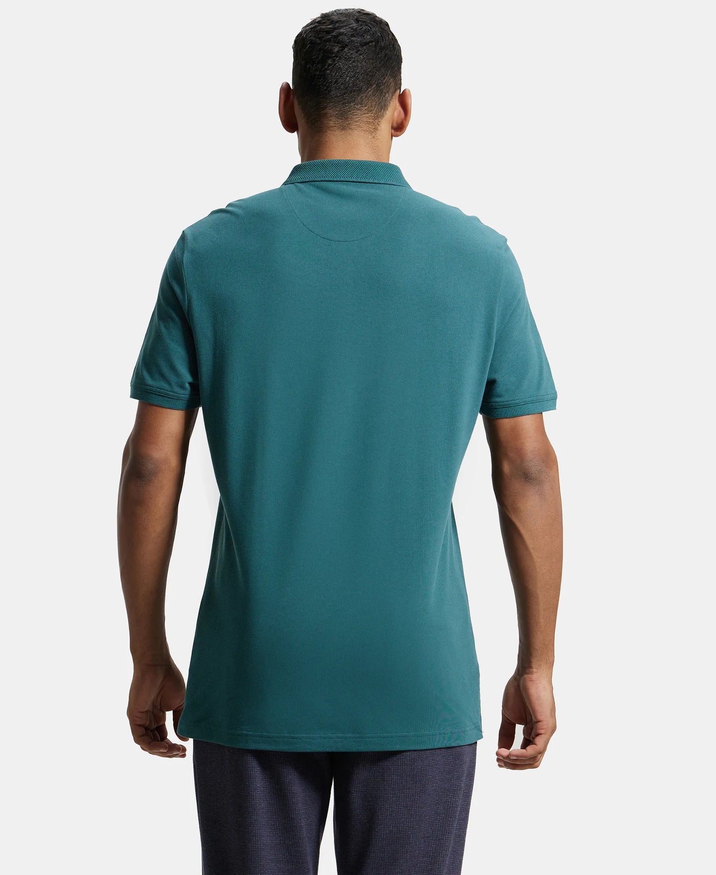 Super Combed Cotton Rich Pique Fabric Solid Half Sleeve Polo T-Shirt - Pacific Green-3