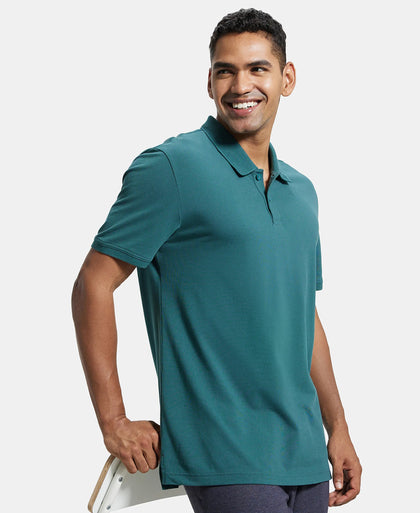 Super Combed Cotton Rich Pique Fabric Solid Half Sleeve Polo T-Shirt - Pacific Green-5