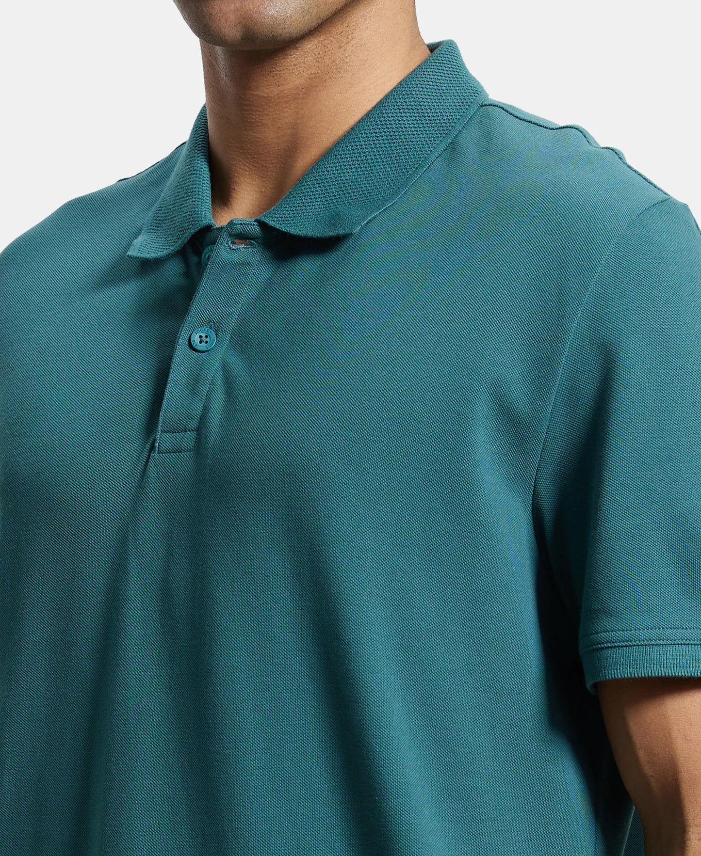 Super Combed Cotton Rich Pique Fabric Solid Half Sleeve Polo T-Shirt - Pacific Green-7