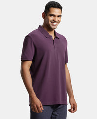 Super Combed Cotton Rich Pique Fabric Solid Half Sleeve Polo T-Shirt - Plum Perfect-2