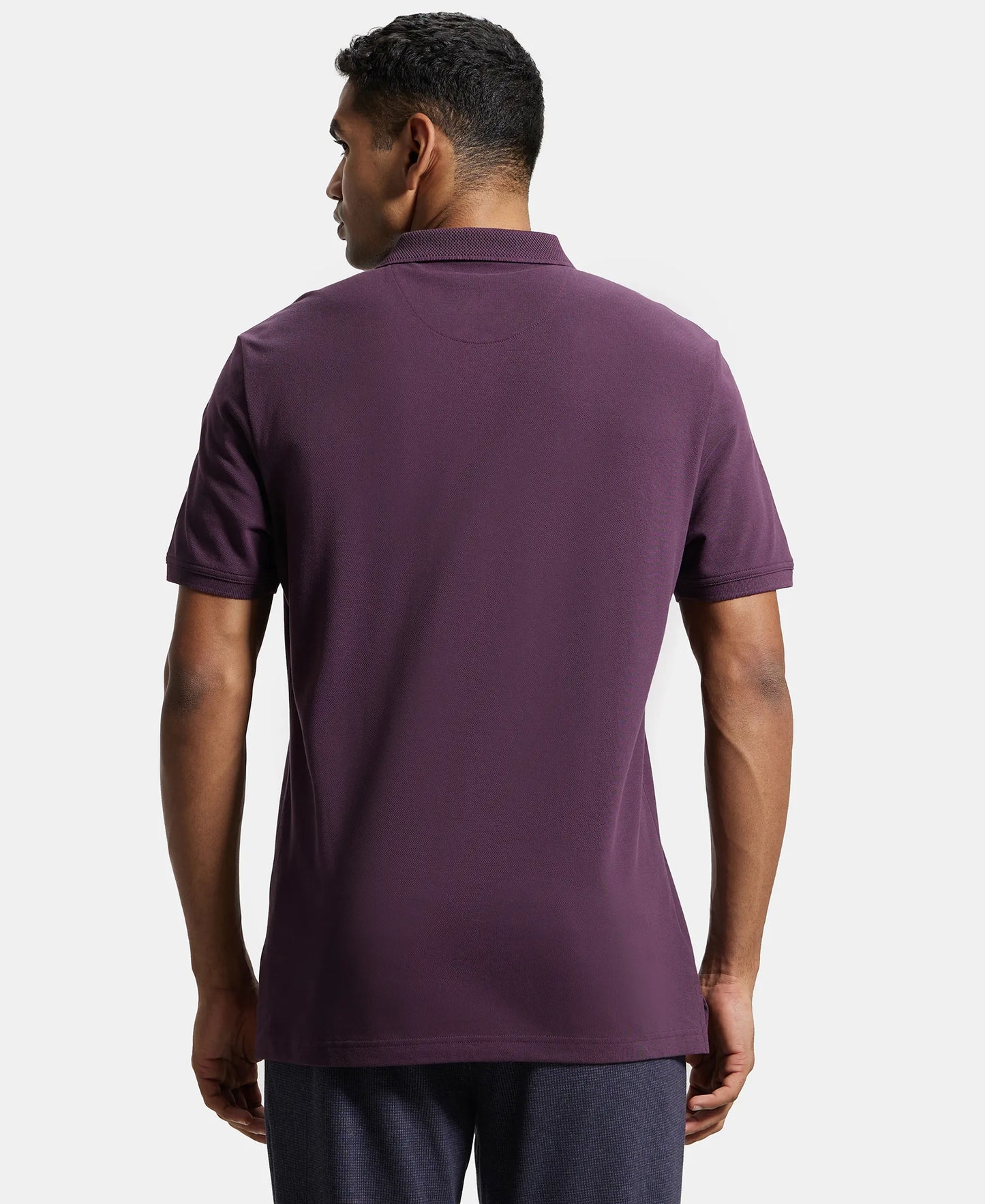 Super Combed Cotton Rich Pique Fabric Solid Half Sleeve Polo T-Shirt - Plum Perfect-3