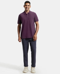 Super Combed Cotton Rich Pique Fabric Solid Half Sleeve Polo T-Shirt - Plum Perfect-4