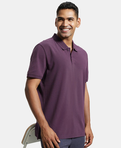 Super Combed Cotton Rich Pique Fabric Solid Half Sleeve Polo T-Shirt - Plum Perfect-5