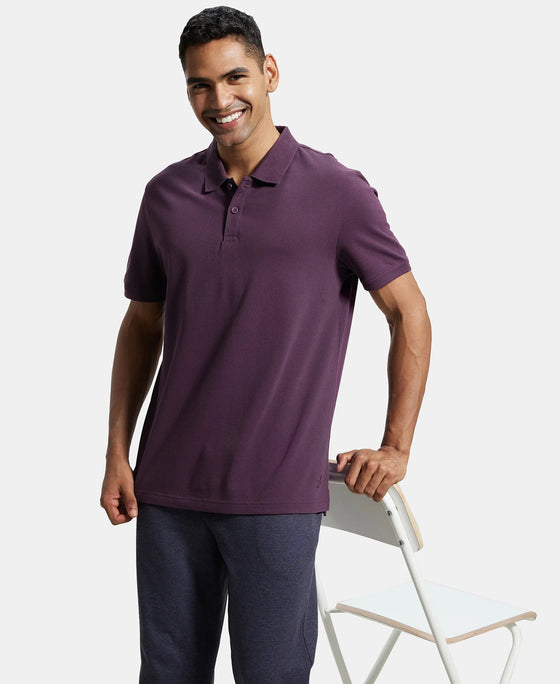 Super Combed Cotton Rich Pique Fabric Solid Half Sleeve Polo T-Shirt - Plum Perfect-6